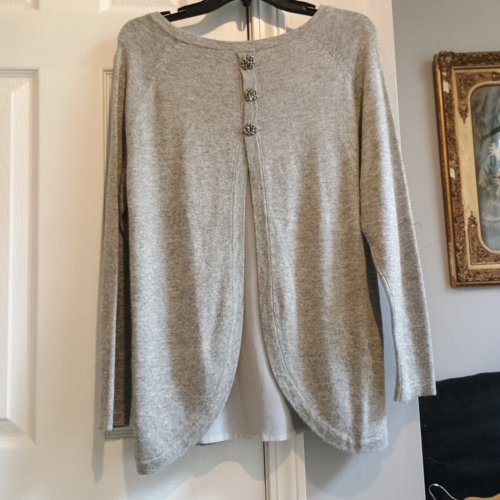 Sisters Women's Grey Studded‎ Embellished Sweater Cardigan Layered Look M - Picture 3 of 9